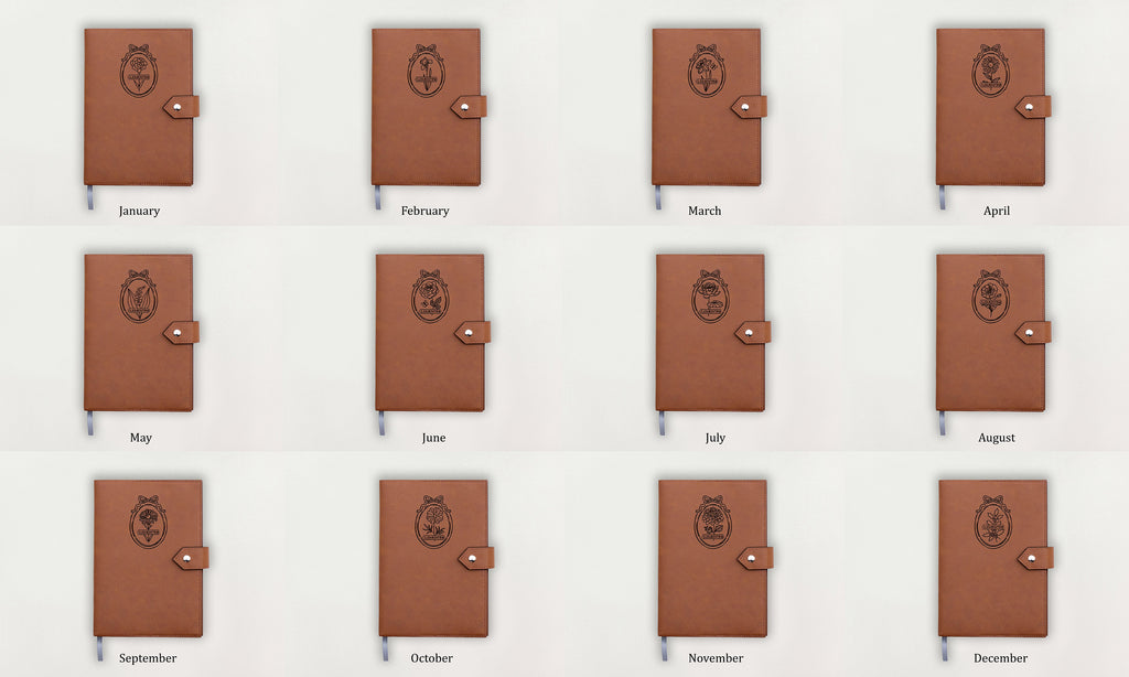 Custom Leather Journal - Birth Flowers