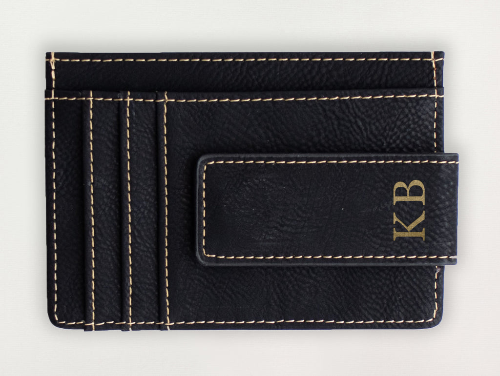 Custom Wallet with Money Clip - Serif Initial