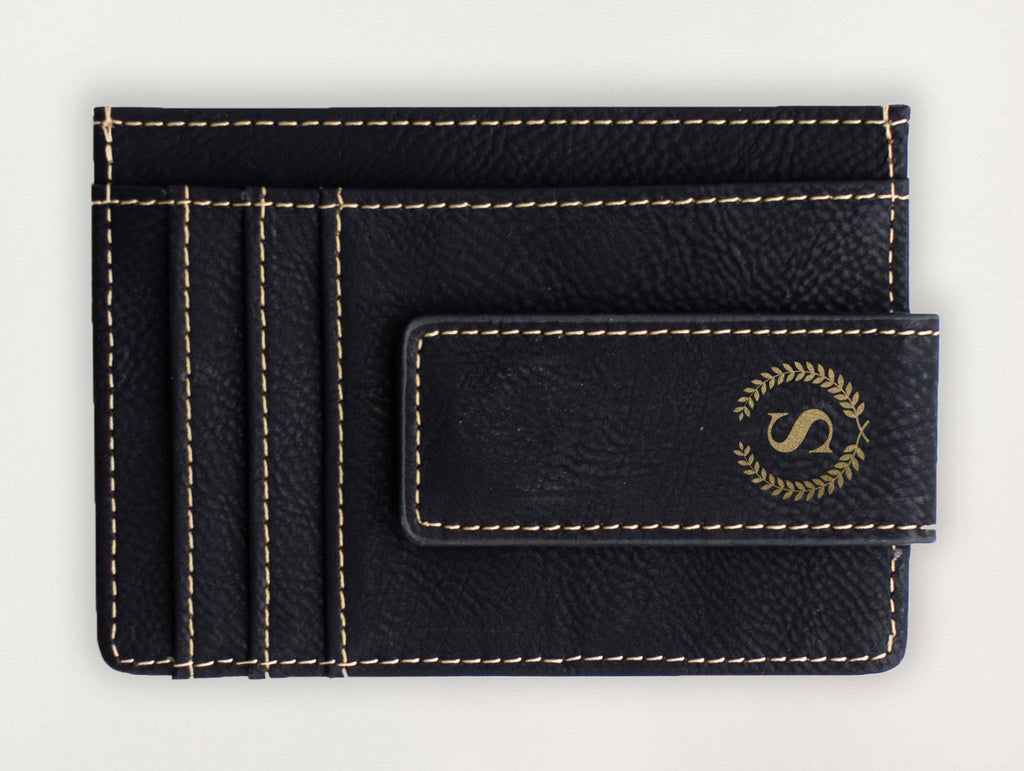 Custom Wallet with Money Clip - Laurel Initial