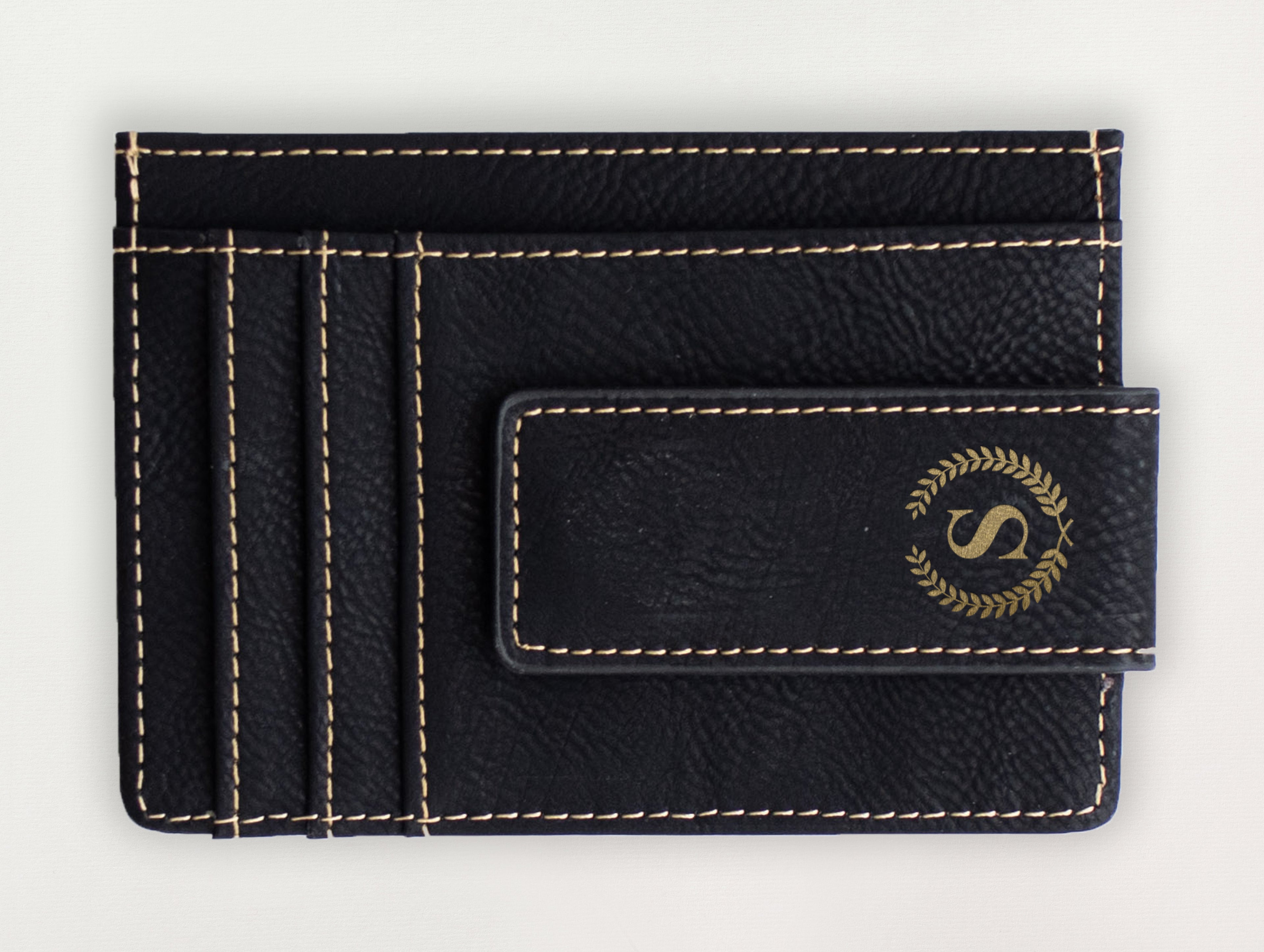 Custom Wallet with Money Clip - Laurel Initial