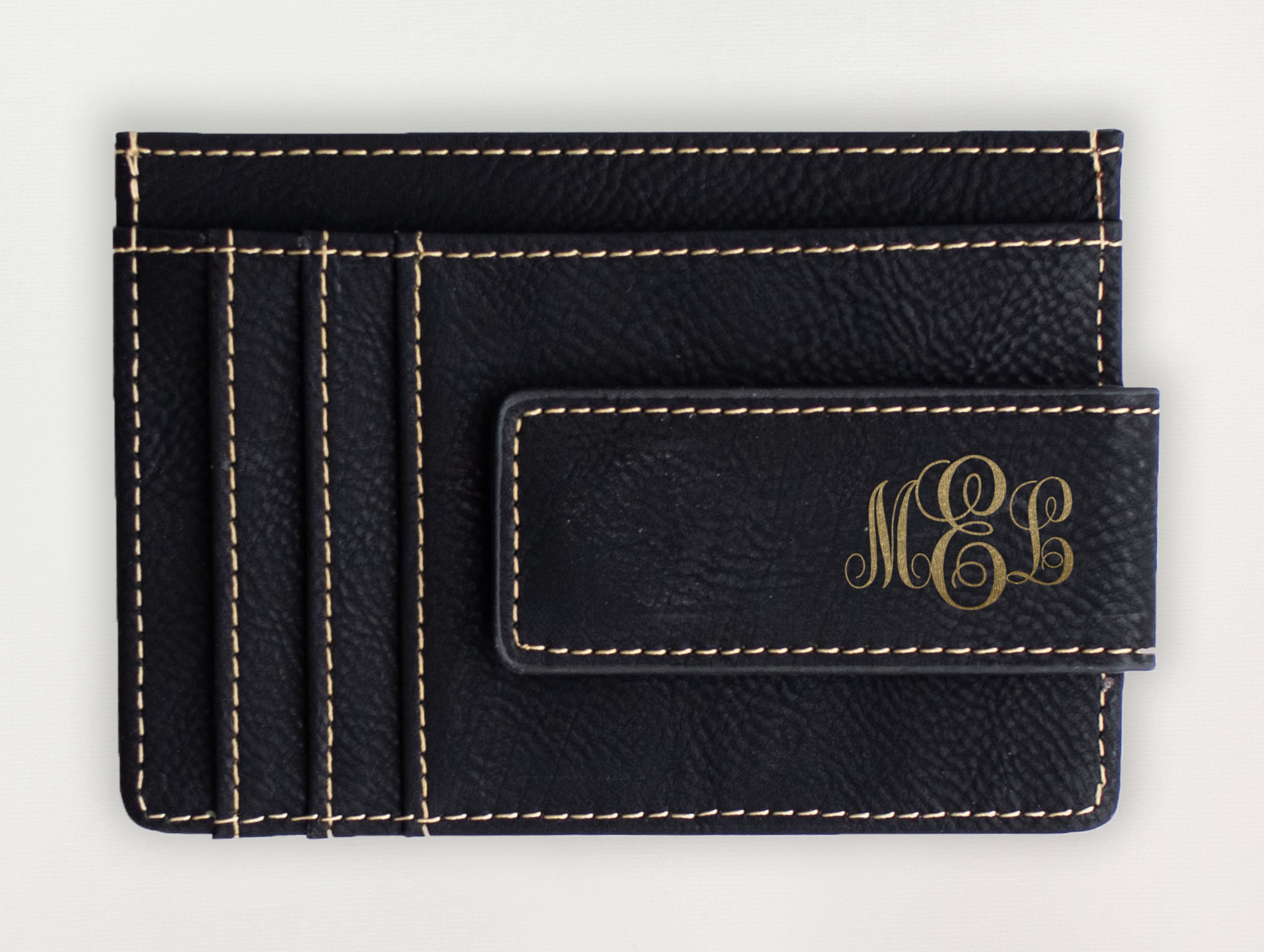 Custom Wallet with Money Clip - Classic Monogram