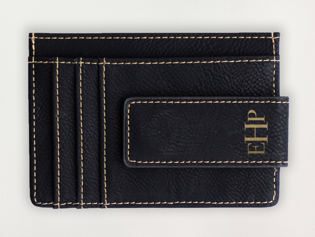 Custom Wallet with Money Clip - Monogram Serif