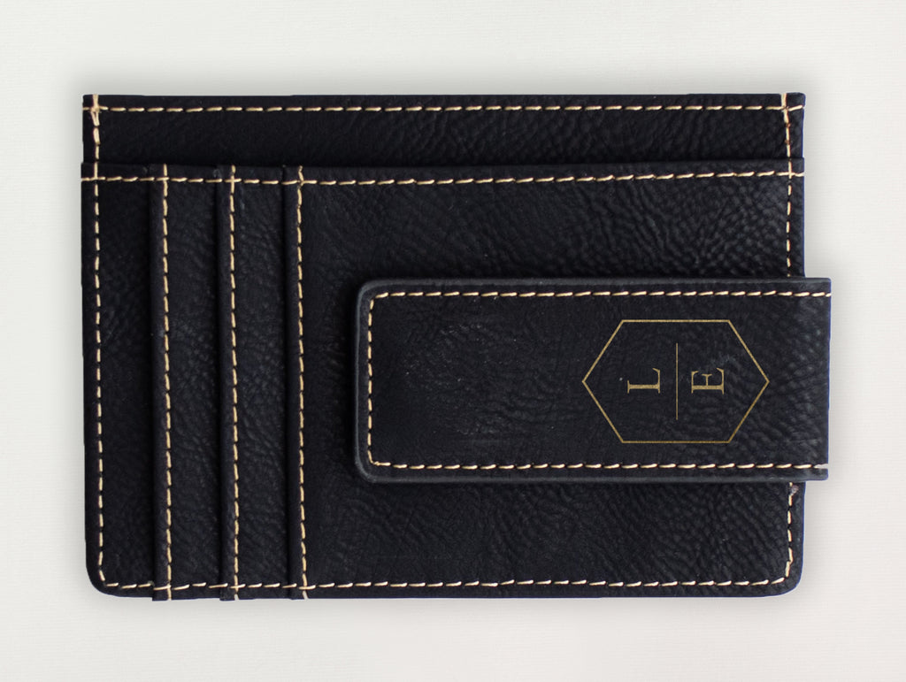 Custom Wallet with Money Clip - Hexagon Initials