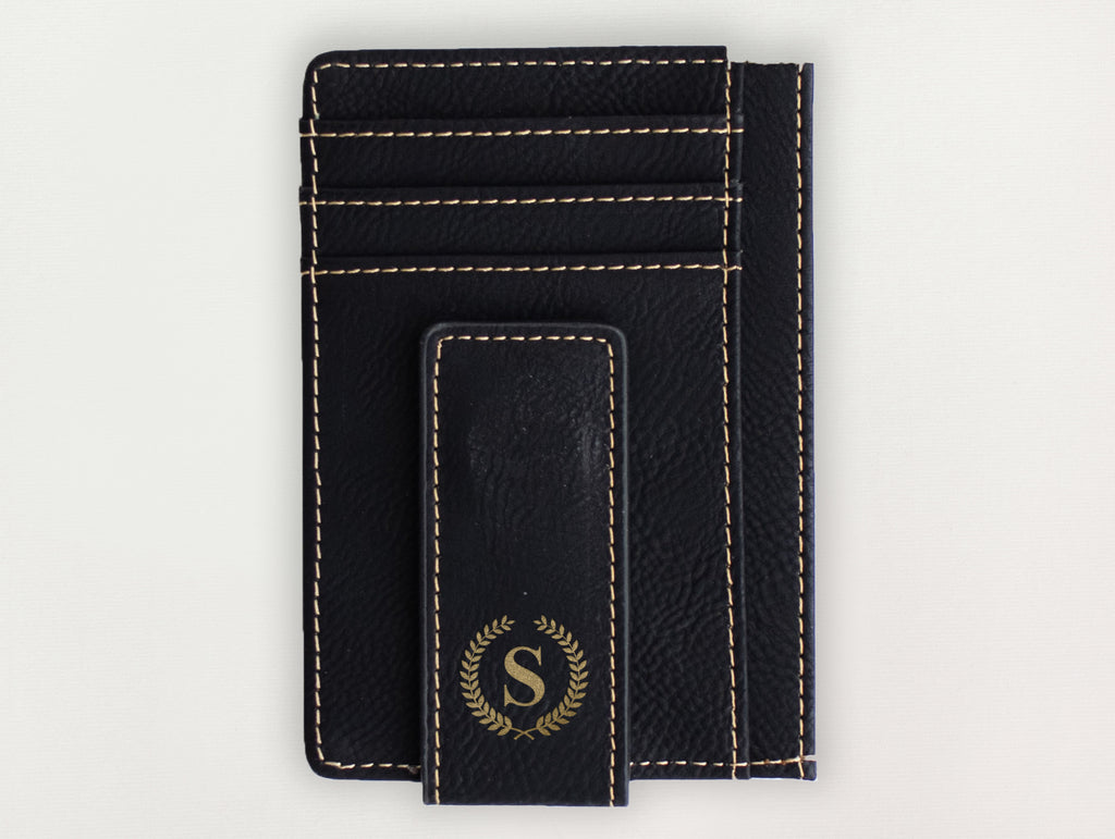 Custom Wallet with Money Clip - Laurel Initial