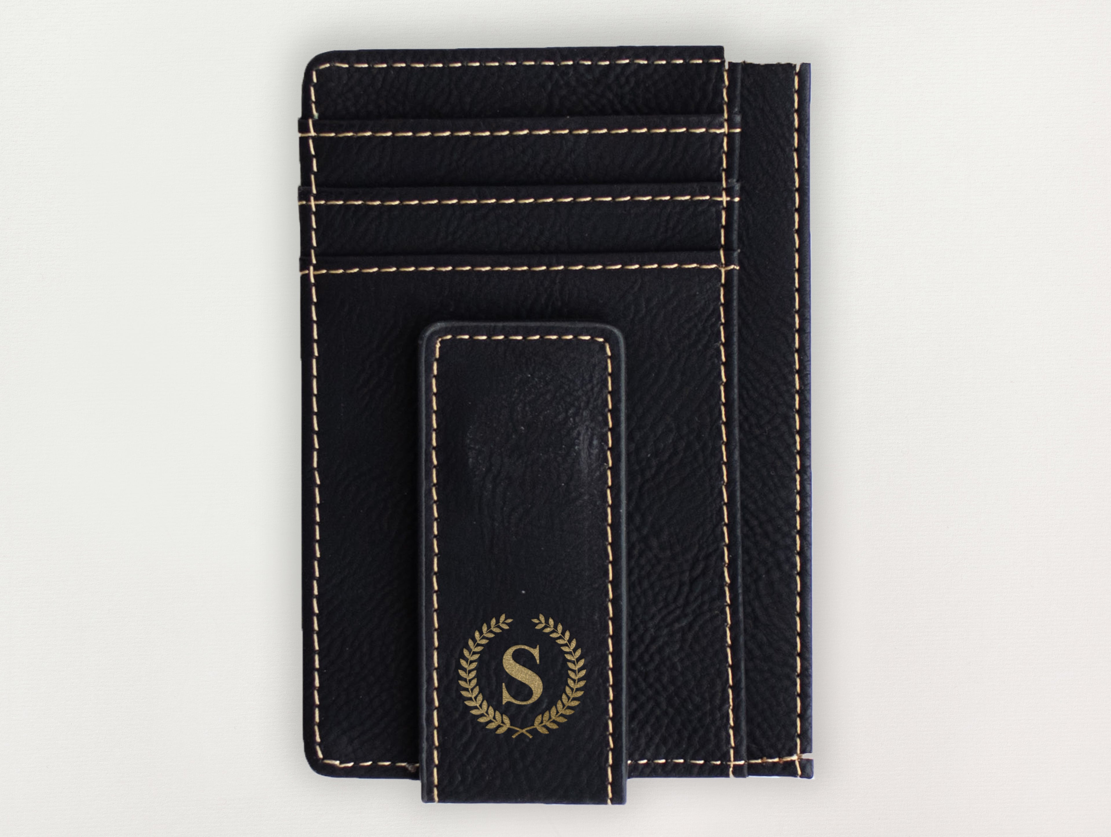 Custom Wallet with Money Clip - Laurel Initial