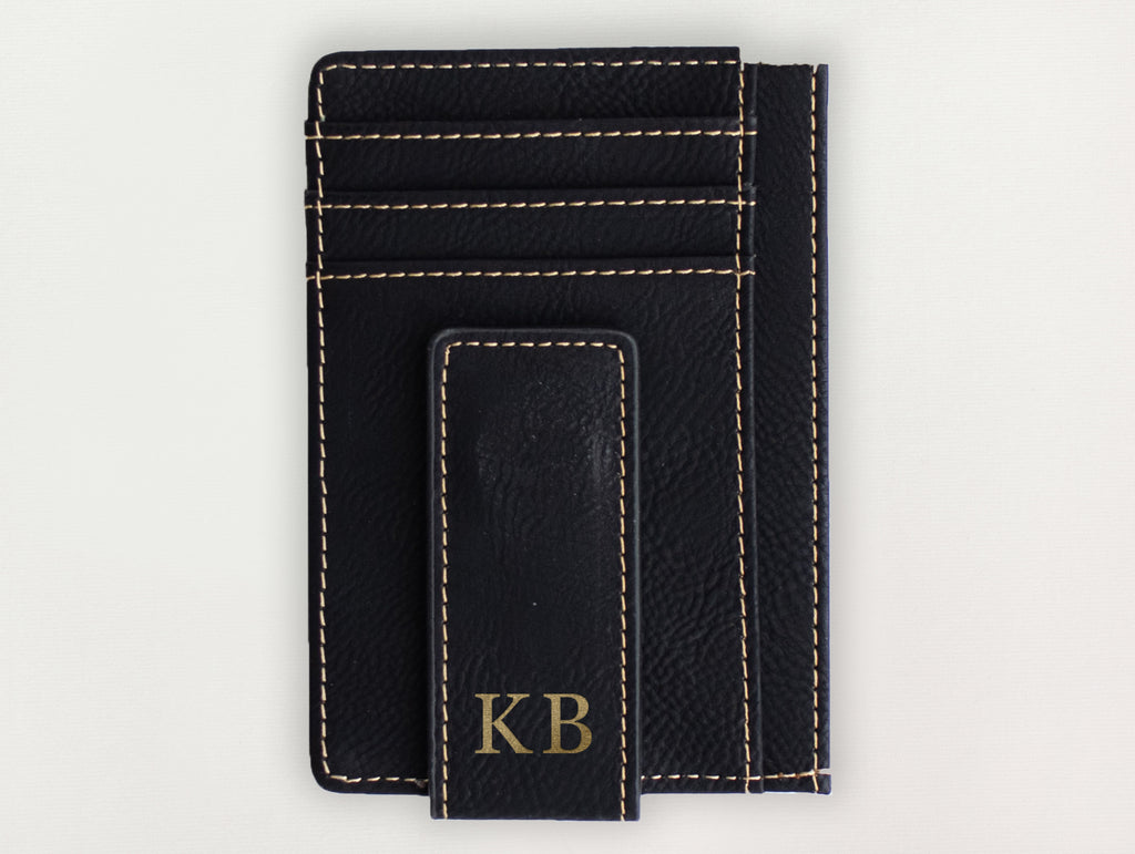 Custom Wallet with Money Clip - Serif Initial