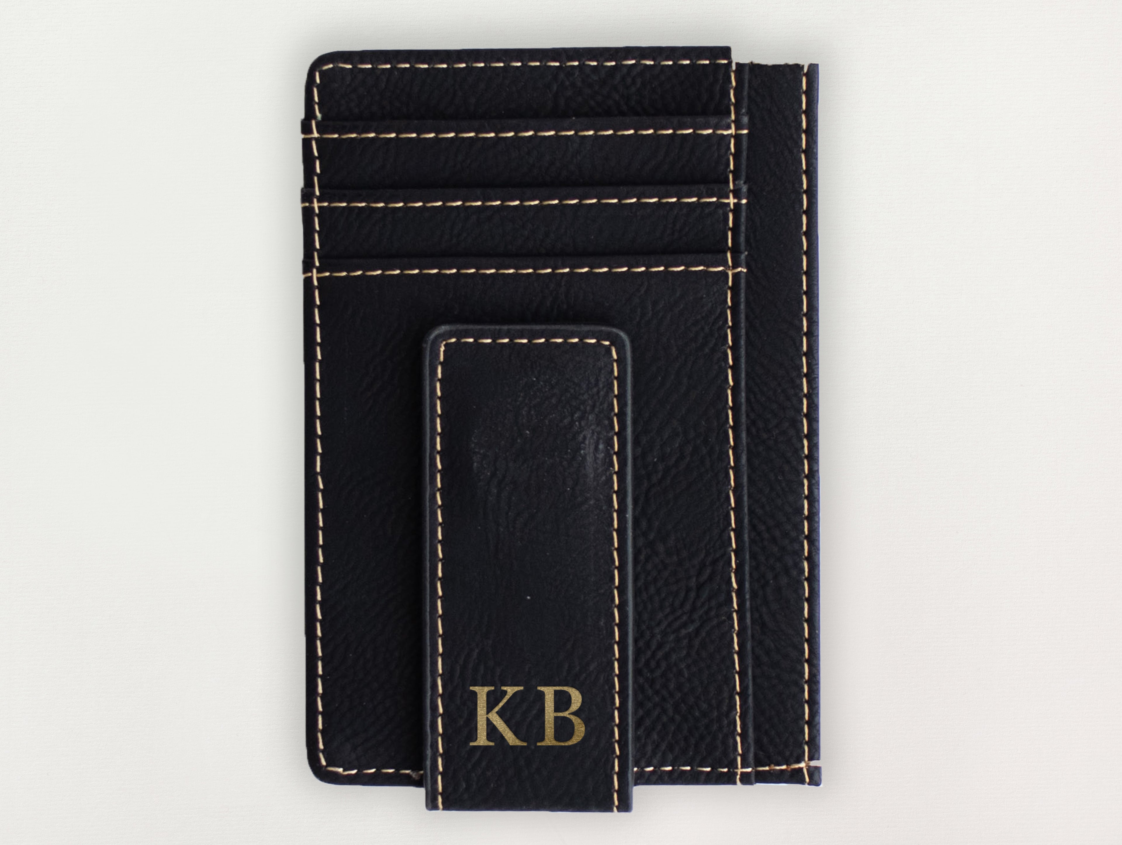 Custom Wallet with Money Clip - Serif Initial