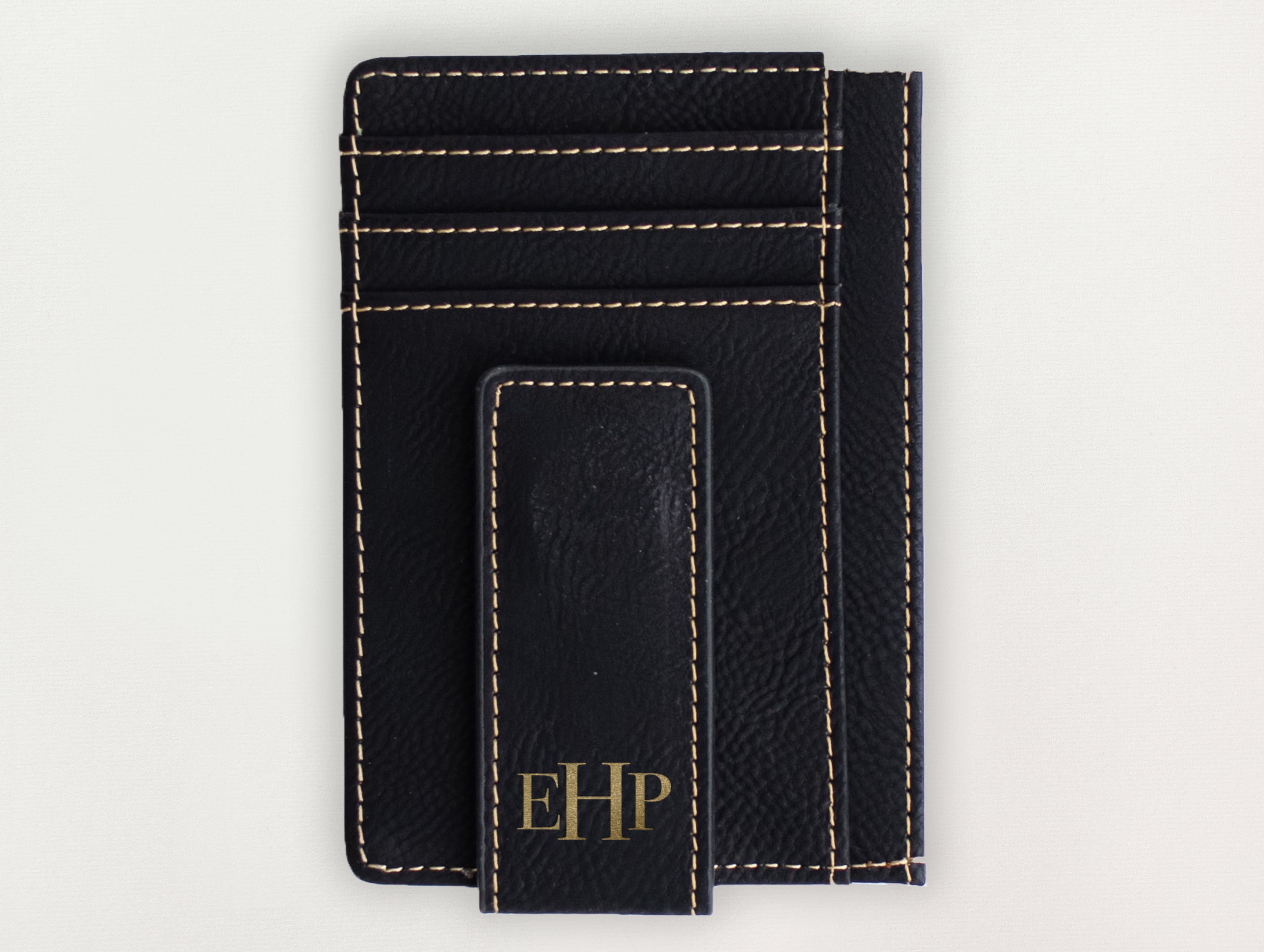 Custom Wallet with Money Clip - Monogram Serif