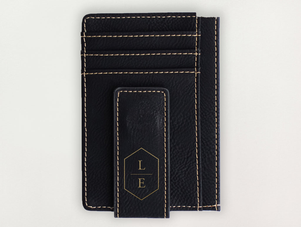 Custom Wallet with Money Clip - Hexagon Initials