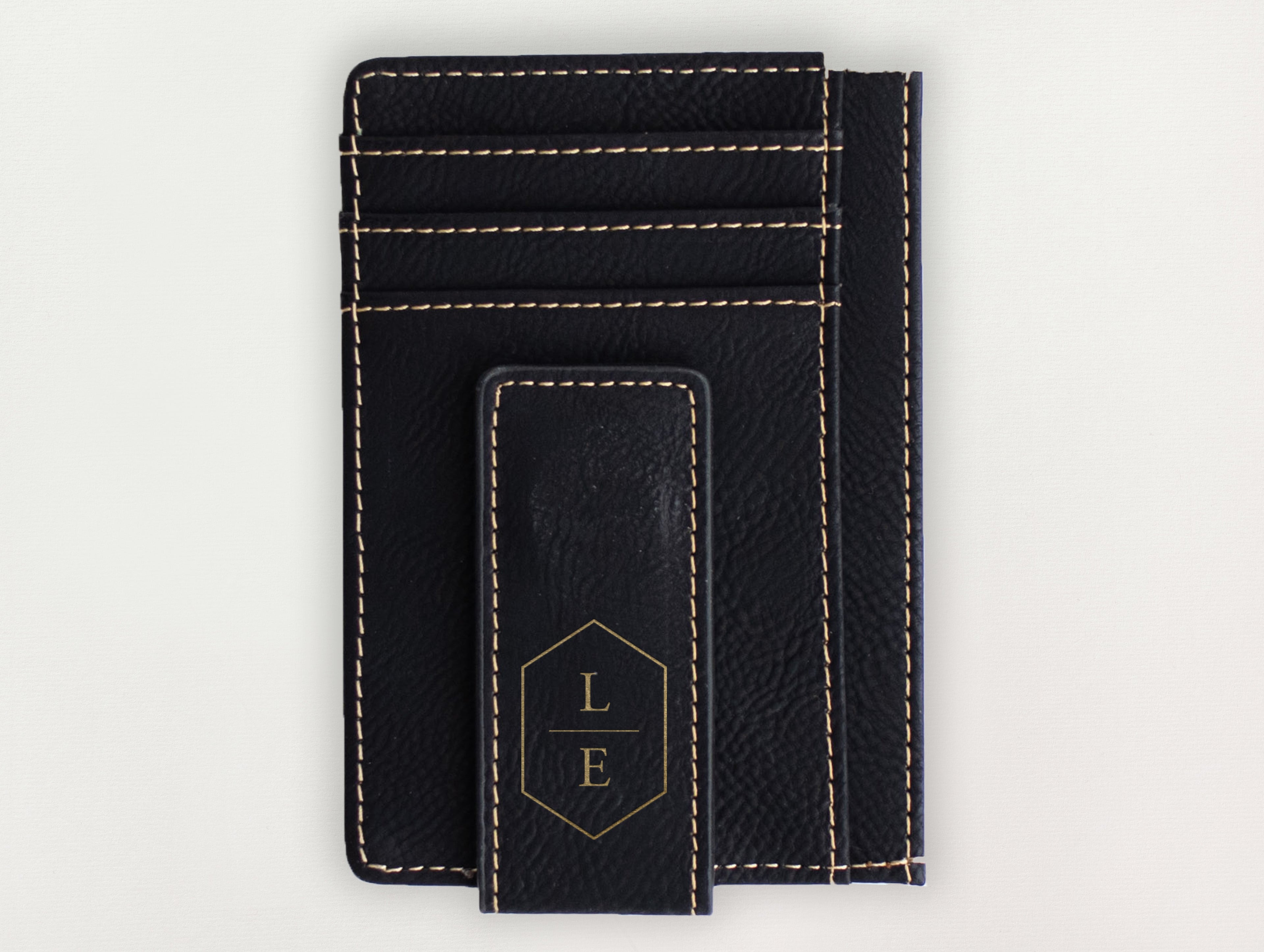 Custom Wallet with Money Clip - Hexagon Initials