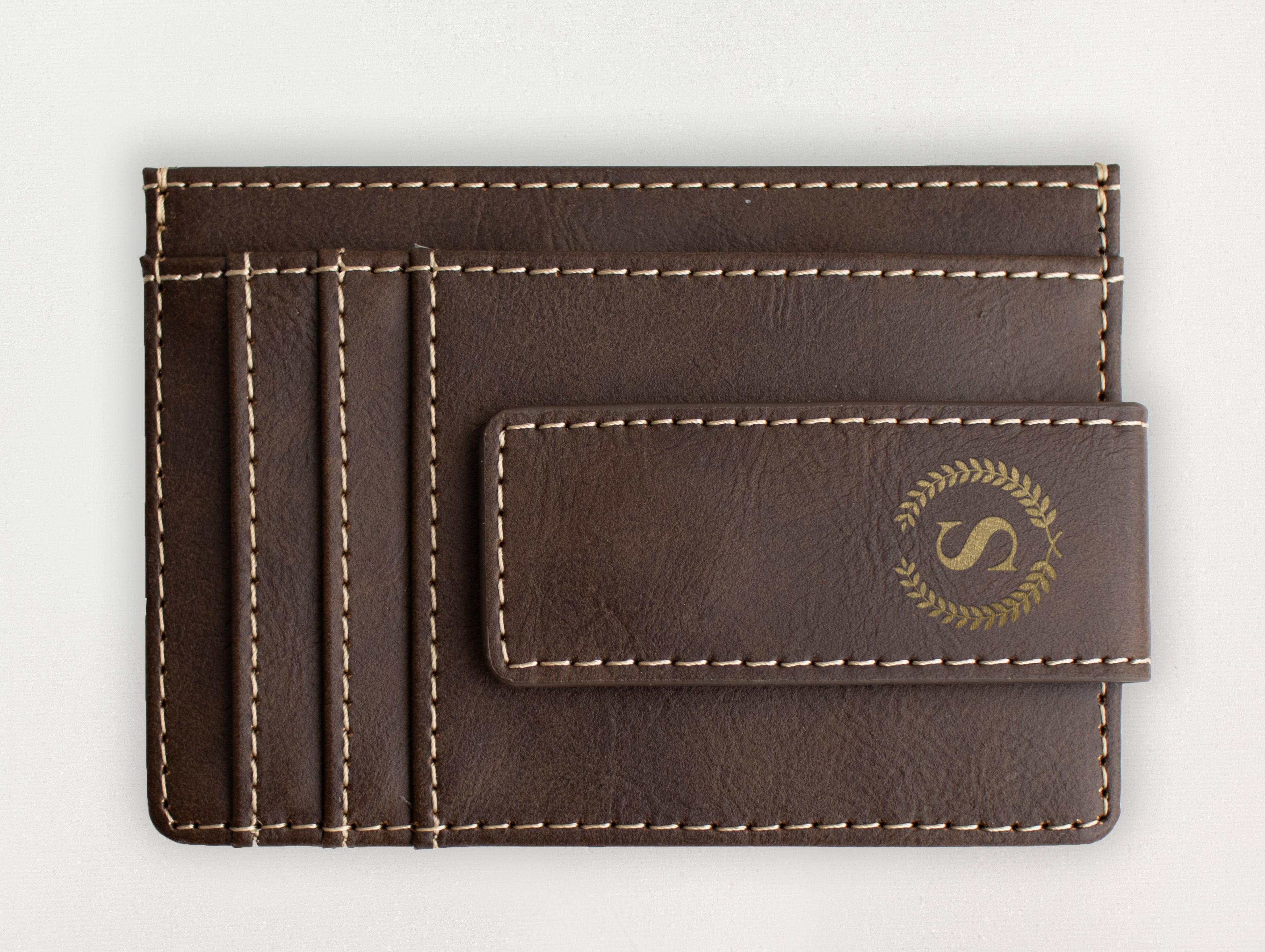 Custom Wallet with Money Clip - Laurel Initial