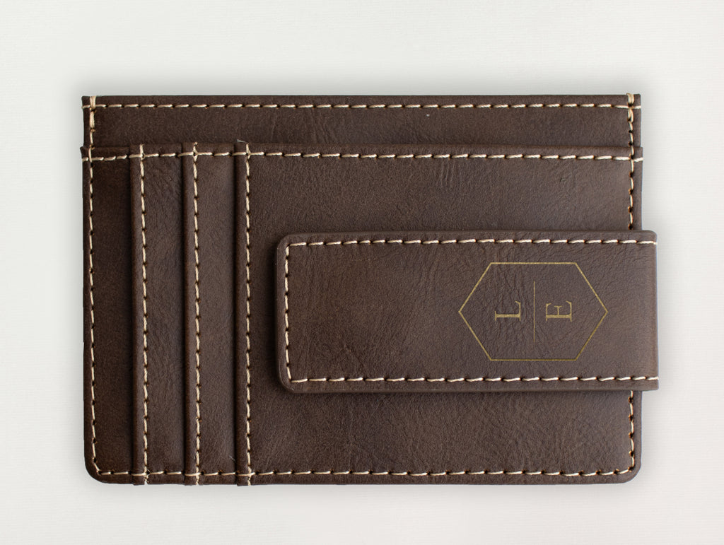 Custom Wallet with Money Clip - Hexagon Initials