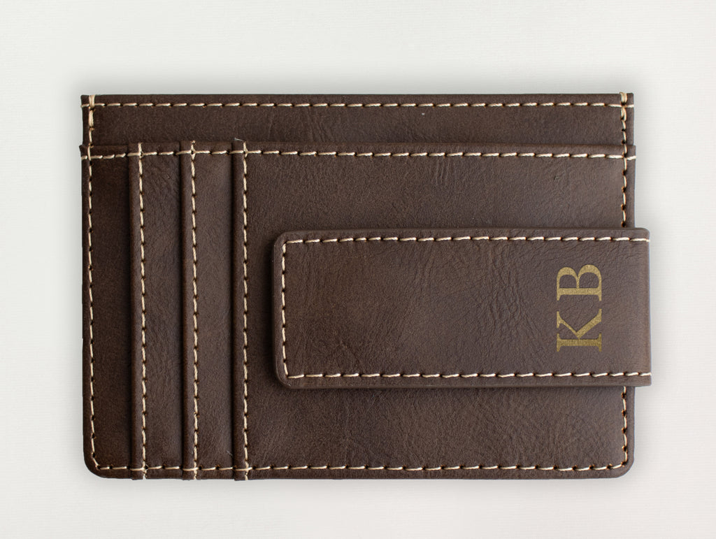 Custom Wallet with Money Clip - Serif Initial