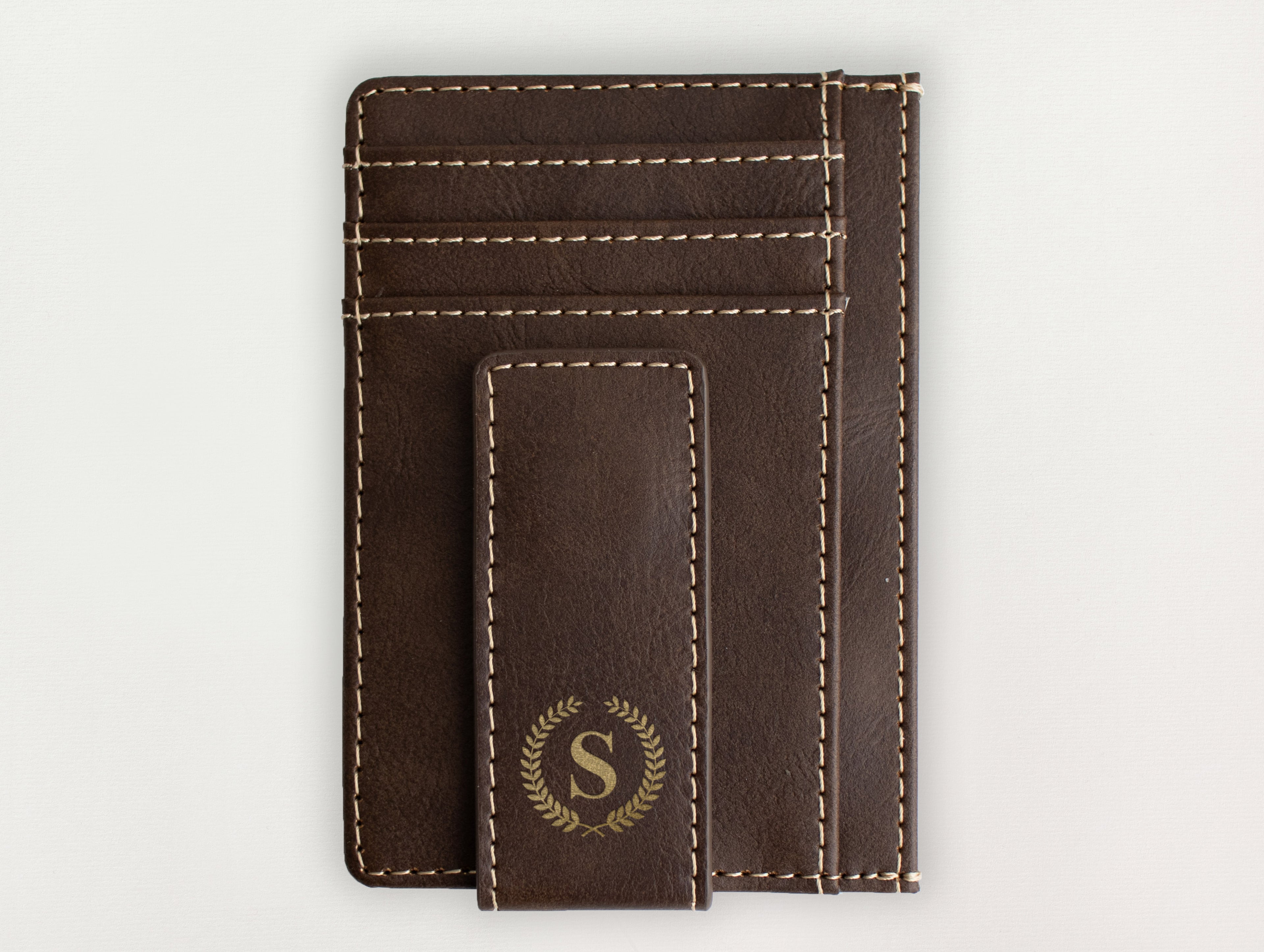 Custom Wallet with Money Clip - Laurel Initial