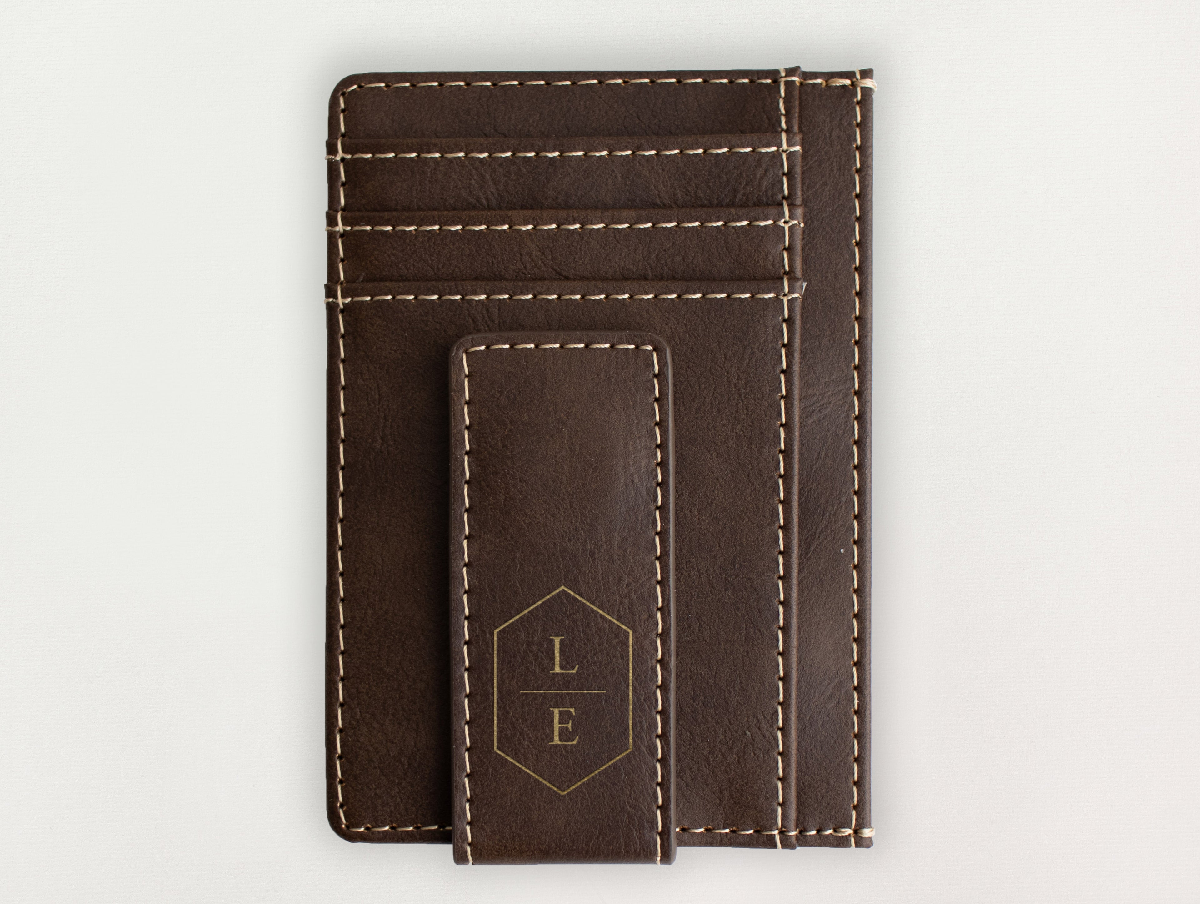 Custom Wallet with Money Clip - Hexagon Initials