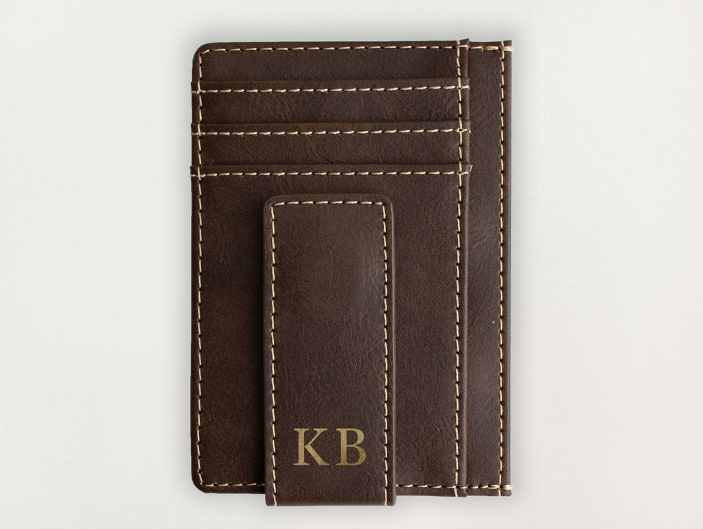 Custom Wallet with Money Clip - Serif Initial