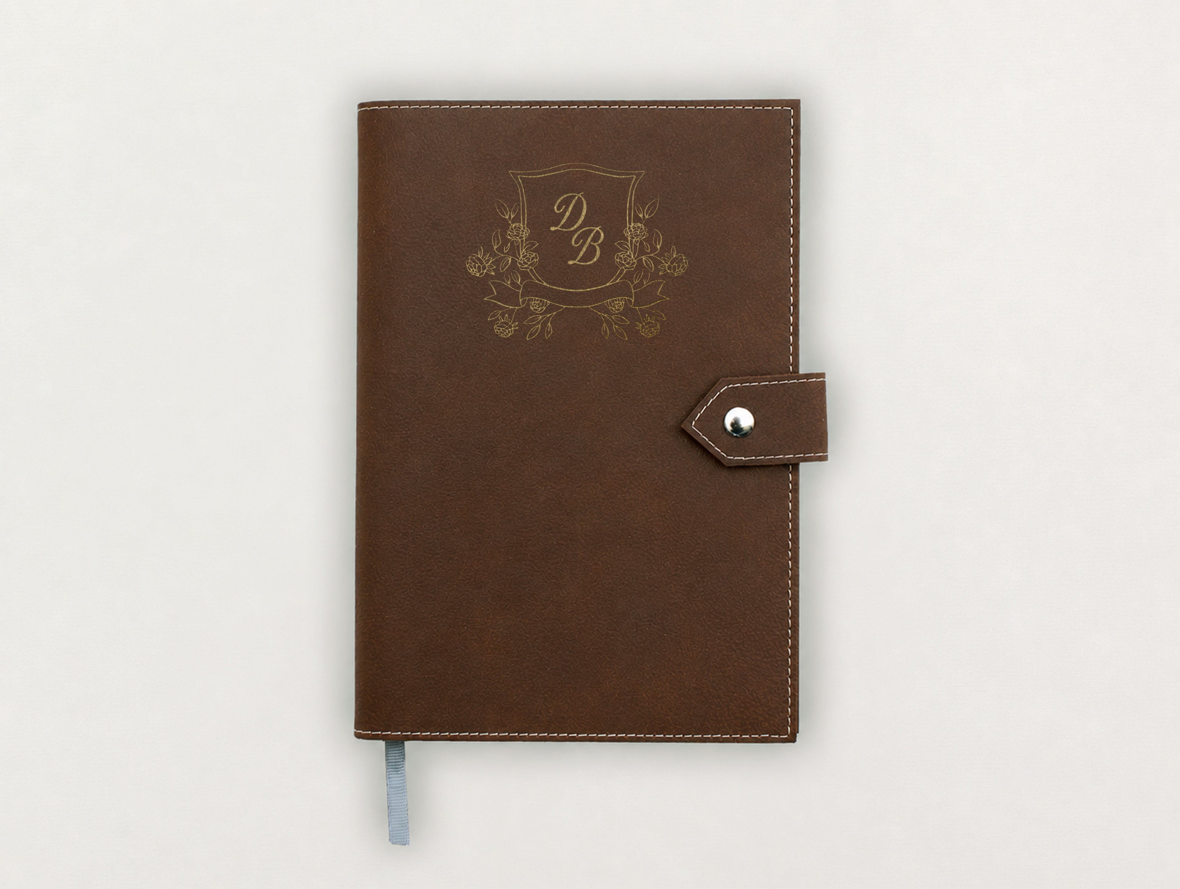 Custom Leather Journal - Floral Crest Initials