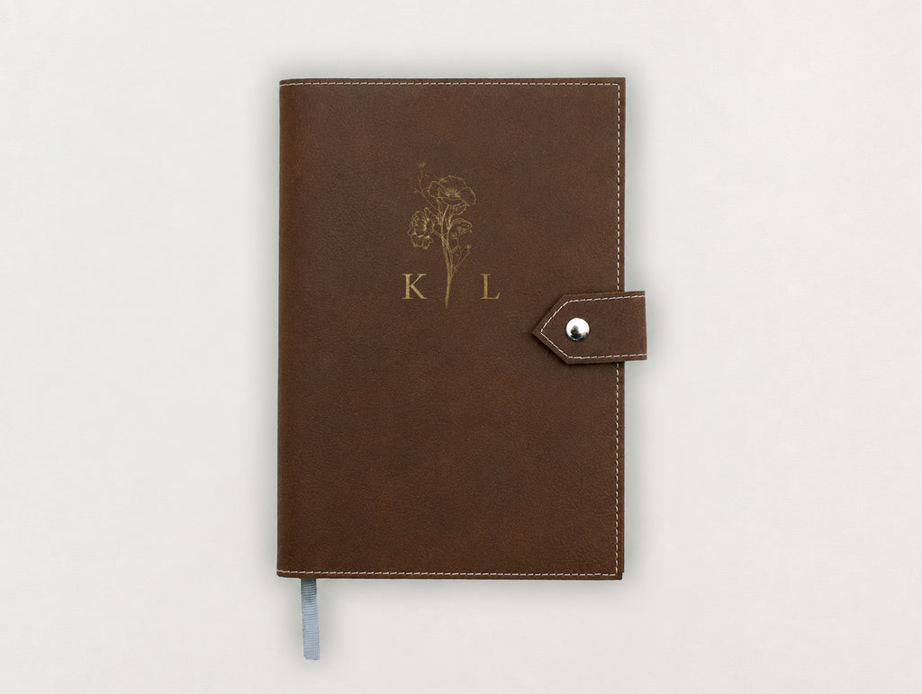 Custom Leather Journal - Floral Initials
